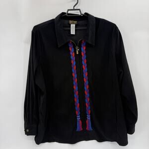 New BOB MACKIE Black Full Zip Jacket Size 3X Wearable Art Embroidered Tassel